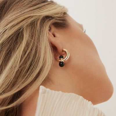 PORTHOS HOOP EARRINGS, Gold & Black