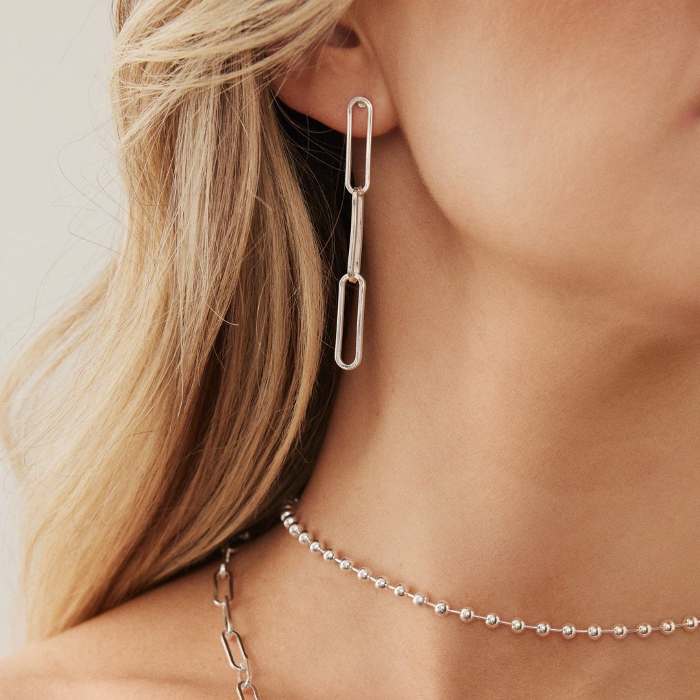 PAPERCLIP CHAIN EARRINGS, Silver