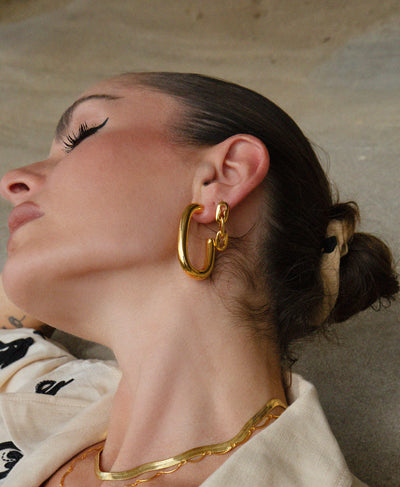 Oval Hoop Earrings, 18KT Gold Plating