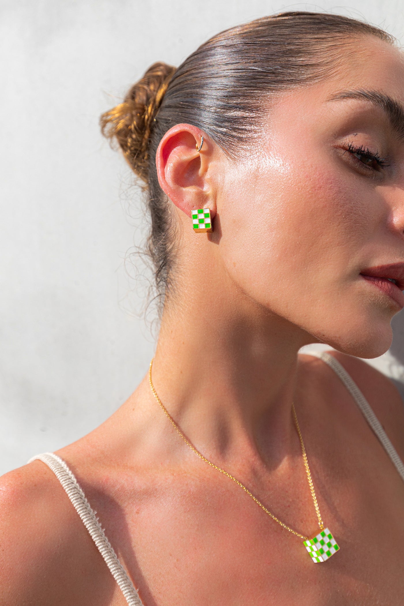 Quadro Necklace, 18KT Gold Plated & Green Enamel