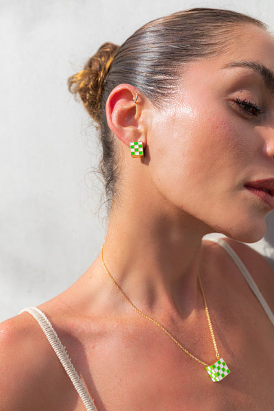 Quadro Necklace, 18KT Gold Plated & Green Enamel