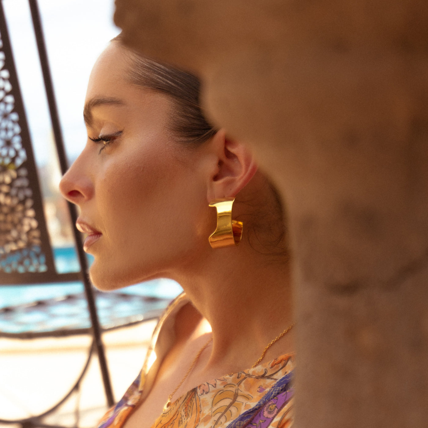 Rotto Hoop Earrings, 18KT Gold Plated