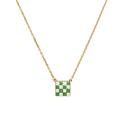 Quadro Necklace, 18KT Gold Plated & Green Enamel